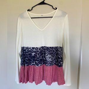 Long Sleeve Leopard/Cream/Red Top